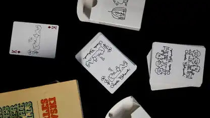 Duplicate King of Diamonds from BUK deck - smoke from Bukowski's cigarette forms 9 of Clubs, duplicate King of Clubs shows 4 of Diamonds on typewriter paper, available signed by Madison