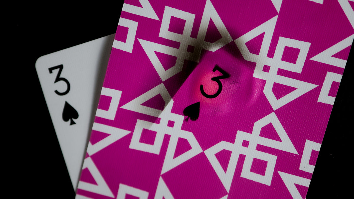 Daniel Madison Pink Masters Playing Cards 3 of Spades BURN Revelation of 3 of Spades - BURN by Daniel Madison and Eoin O'hare of the Perfect Shuffle template for playing card revelations BURN trick