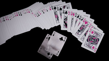 Daniel Madison Pink Masters Playing Cards face cards ribbon spread pink and black with BURN Revelation of 3 of Spades - BURN by Daniel Madison and Eoin O'hare of the Perfect Shuffle template for playing card revelations BURN trick
