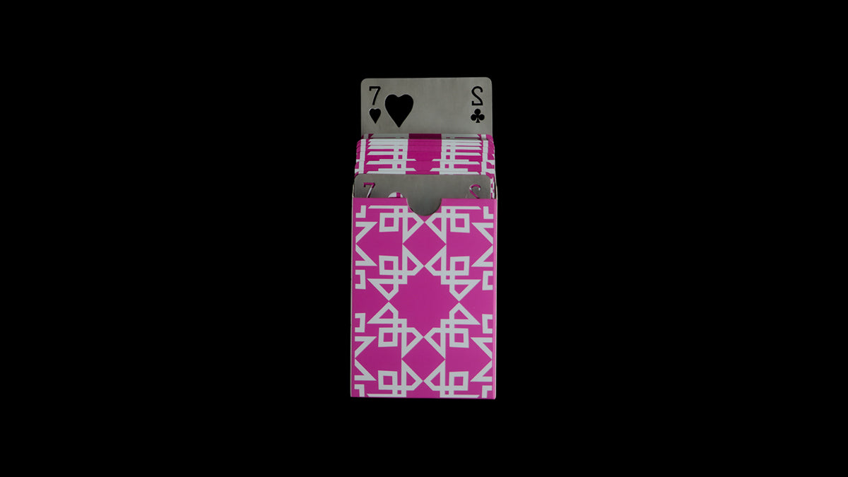Daniel Madison Pink Masters Playing Cards inside the tuck box with the BURN tools by Daniel Madison and Eoin O'hare for playing card revelations BURN trick