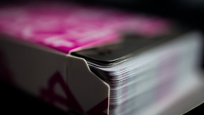 Daniel Madison Pink Masters Playing Cards inside the tuck box with the BUR tools by Daniel Madison and Eoin O'hare of the Perfect Shuffle template for playing card revelations BURN trick
