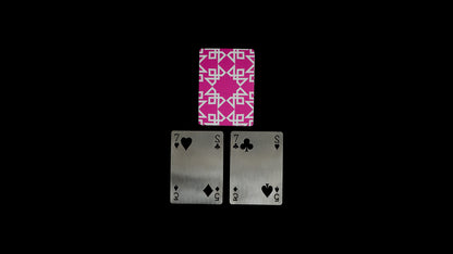 Daniel Madison Pink Masters Playing Cards Back Design with Metal BURN Tool by Daniel Madison and Eoin O'hare of the Perfect Shuffle template for playing card revelations BURN trick