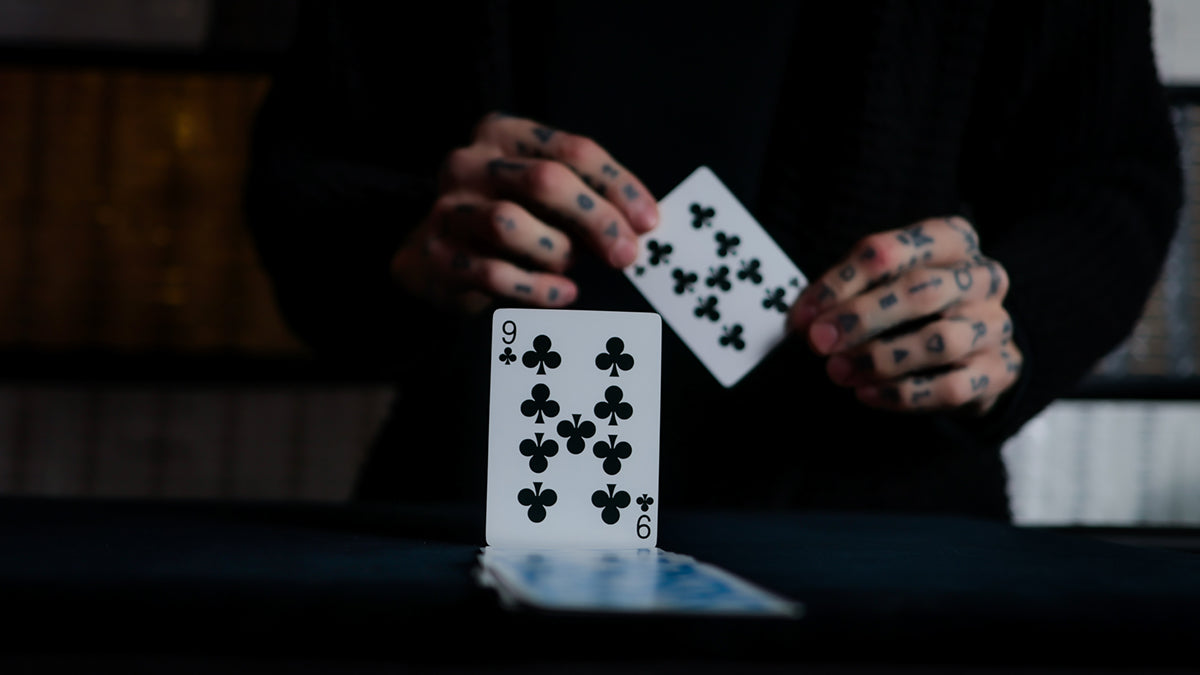 Daniel Madison - the 9 of Clubs and the Mad Deck blue Svengali playing cards all 9 of Clubs duplicate blue