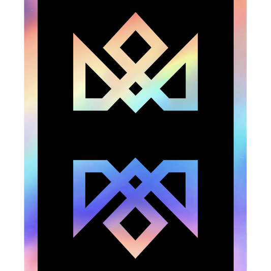 Holographic Acolyte playing cards by Daniel Madison. Image shows one card standing upright, premium magic playing cards