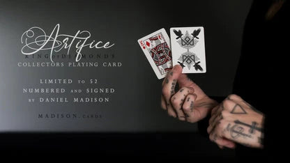 Unreleased MADISON ARTIFICE back design featuring elegant pattern with Madison symbol and Charlie free from arrows, never to be printed again as a deck, exclusive to this collector's King of Diamonds