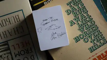KING BUK jokers - first joker features Bukowski as writer, second joker shows alternative back design with Bukowski's dogs at night, MADISON ONE exclusive