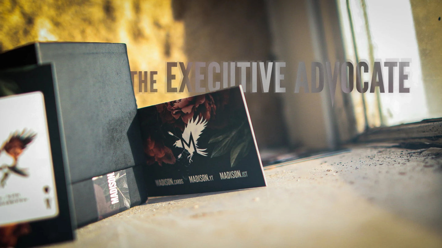 Wider Executive Advocate business card index vs standard playing card version - takes more pocket space, designed for official bookings where business cards are naturally exchanged