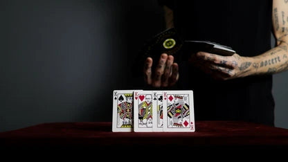 21 BLACKJACK Playing Cards by Daniel Madison featuring BASIC STRATEGY charts on ad cards and marked back design for high/low card distinction at a glance for real players